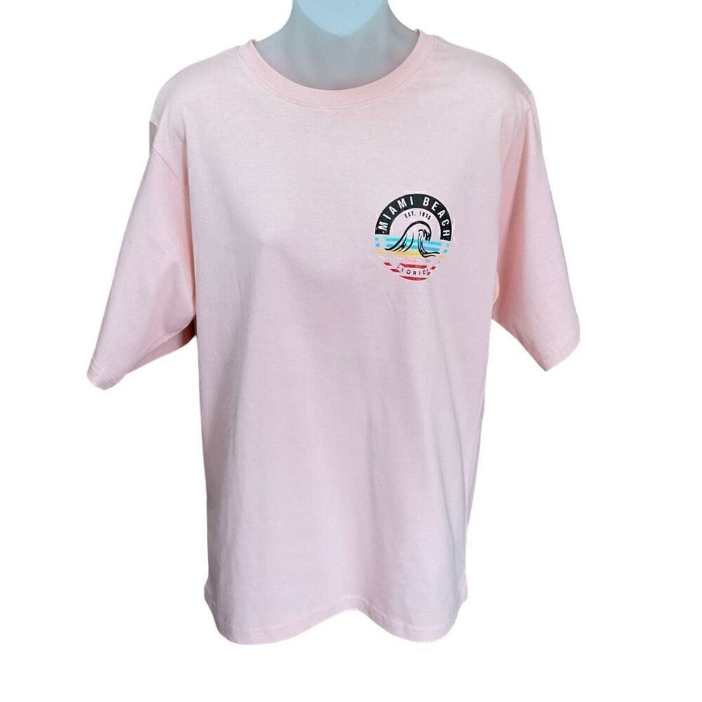 Southern Spirit Tee Shirt Graphic Miami Beach Florida Pink Short Sleeve Small